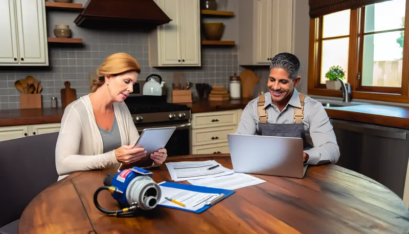 A licensed, professional Houston plumber performs an inspection for a satisfied homeowner.