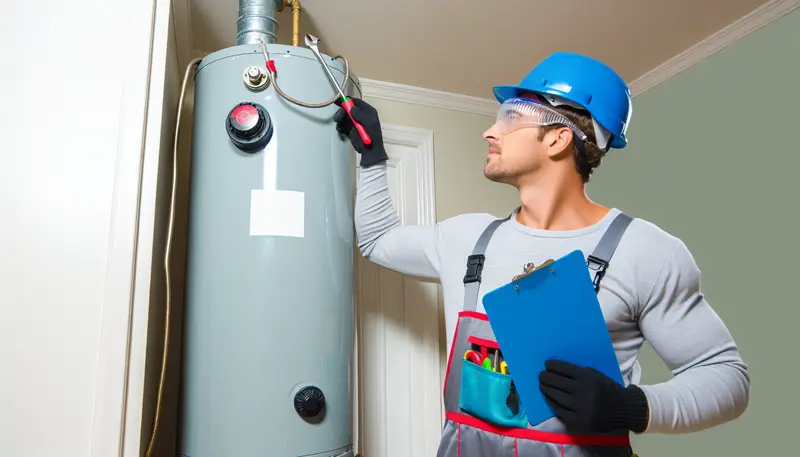 A licensed plumber diagnosing a water heater issue in a Houston home.
